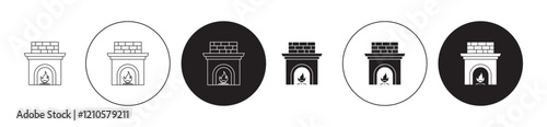 fireplace icons set in black filled and stroke line style