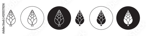 Fir cone icons set in black filled and stroke line style
