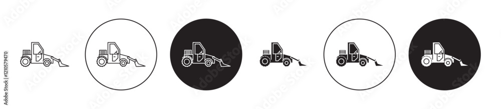 Front Loader truck icons set in black filled and stroke line style Front Loader truck icons set in black filled and stroke line style