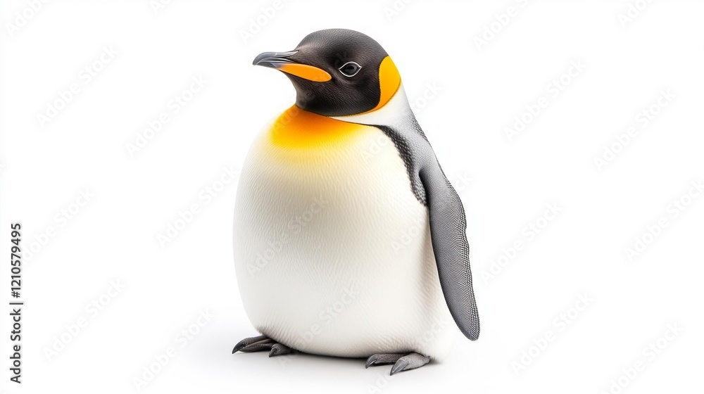 Obraz premium Cute Penguin with Vibrant Yellow Markings on White Background. Generative AI