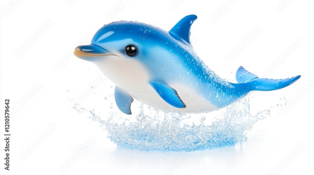 Fototapeta premium Dolphin Figurine Splashing in Water Against White Background. Generative AI