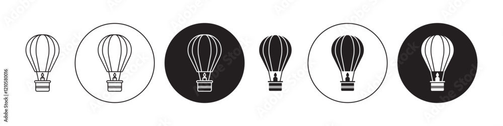 hot air balloon icons set in black filled and stroke line style hot air balloon icons set in black filled and stroke line style