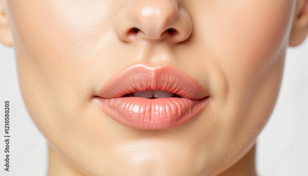 Obraz premium Close-up of chapped lips with neutral expression, softness in focus