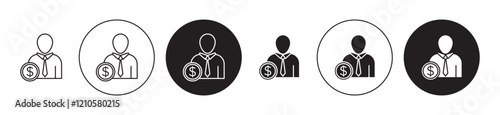 Investor icons set in black filled and stroke line style