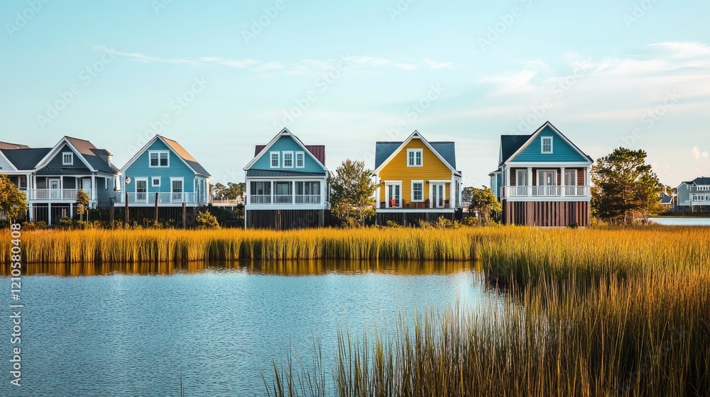 Obraz premium Charming Coastal Homes by Marsh Waterways in Charleston's Low Country, South Carolina