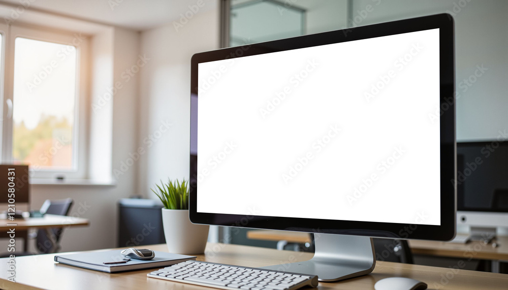 Modern office workspace with flat screen monitor, productivity concept Modern office workspace with flat screen monitor, productivity concept