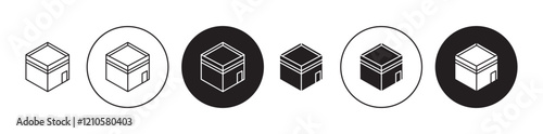 Kaaba icons set in black filled and stroke line style