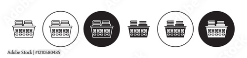 laundry hamper icons set in black filled and stroke line style