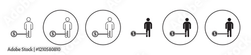 Man with weight debt icons set in black filled and stroke line style