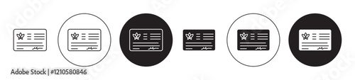 Medical marijuana card icons set in black filled and stroke line style
