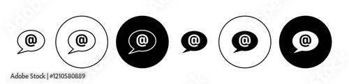 Mentions icons set in black filled and stroke line style