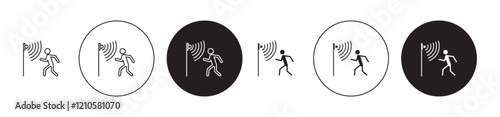 Motion sensor icons set in black filled and stroke line style