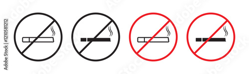 No smoking icons set in black filled and stroke line style