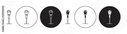 Parking meter icons set in black filled and stroke line style