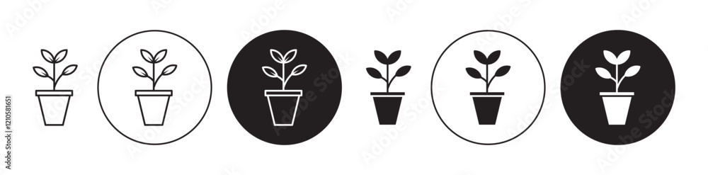 Plant Pot icons set in black filled and stroke line style Plant Pot icons set in black filled and stroke line style