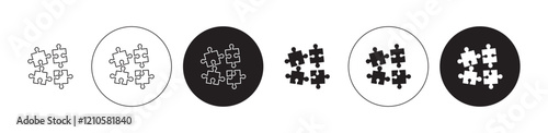 Puzzle icons set in black filled and stroke line style