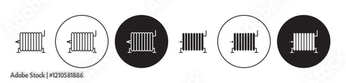 Radiator icons set in black filled and stroke line style