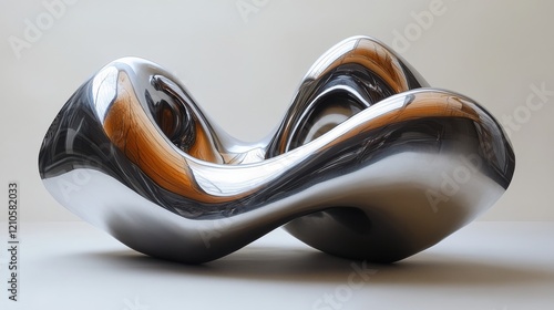 Modern metallic sculpture with flowing curves on display indoors