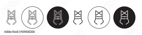 Safety harness icons set in black filled and stroke line style