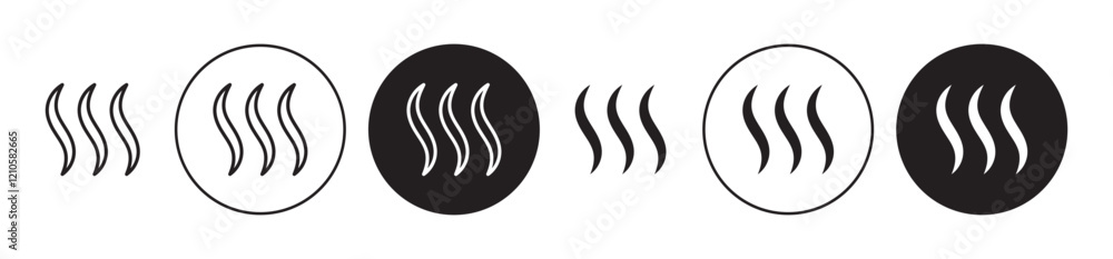 Smoke steam silhouette icons set in black filled and stroke line style Smoke steam silhouette icons set in black filled and stroke line style