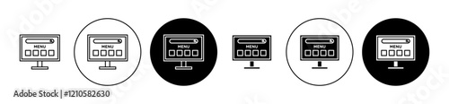 smart Television icons set in black filled and stroke line style