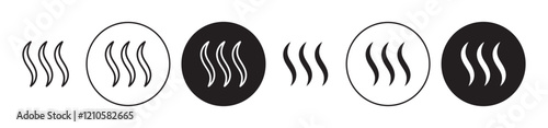 Smoke steam silhouette icons set in black filled and stroke line style