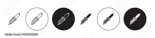 Spark plug icons set in black filled and stroke line style