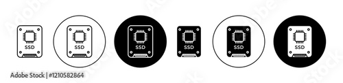 SSD drive icons set in black filled and stroke line style