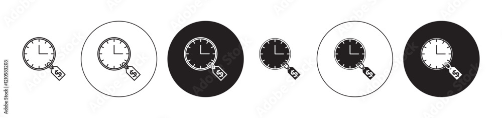Time is money icons set in black filled and stroke line style Time is money icons set in black filled and stroke line style