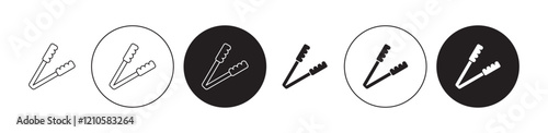 tongs icons set in black filled and stroke line style