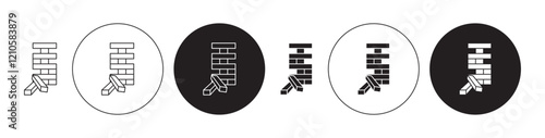 Wooden block icons set in black filled and stroke line style