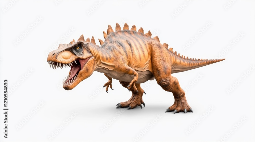 Spinosaurus dinosaur in fierce pose on a white background. Generative AI Spinosaurus dinosaur in fierce pose on a white background. Generative AI