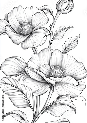 Wallpaper Mural Botanical Flowers Coloring Page Torontodigital.ca