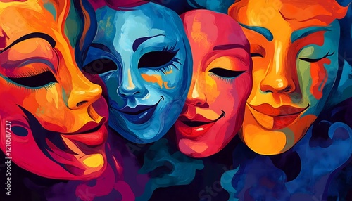 Wallpaper Mural An illustration of four colorful drama masks Torontodigital.ca