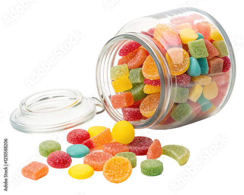 Glass Jar Filled with Colorful Candy Isolated for a Fun and Sweet Look