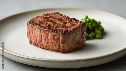 Perfectly cooked steak served on a plate with a rustic background