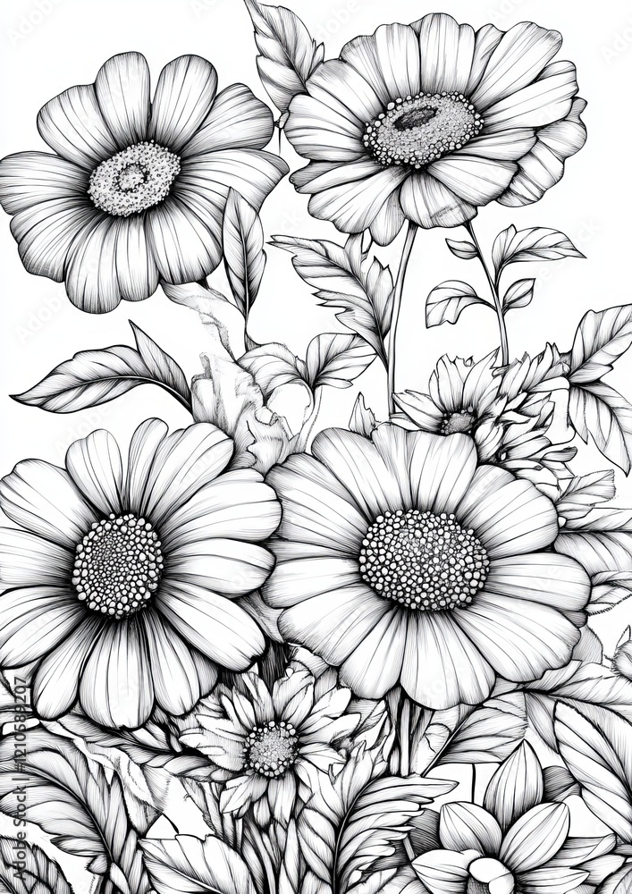 Botanical Flowers Coloring Page Botanical Flowers Coloring Page