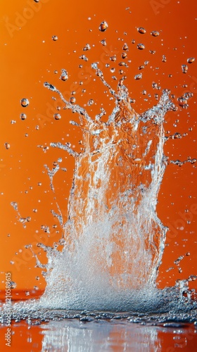 Water splashing dynamically against an orange background capturing vibrant en...