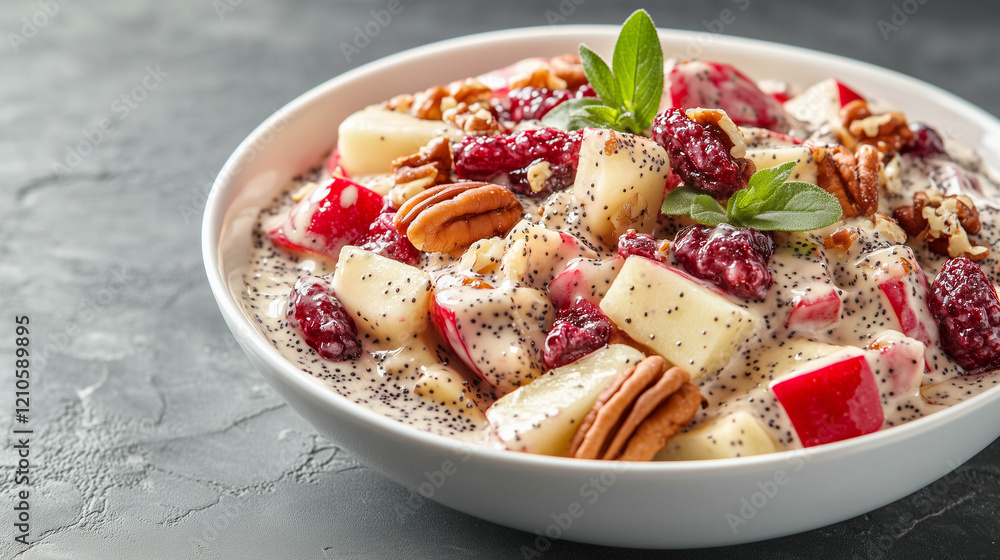 copy space, stockphoto, Cranberry Apple Pecan Salad with Creamy Poppyseed Dressing, professional food photo, suitable for a coockery book Healthy food concept. copy space, stockphoto, Cranberry Apple Pecan Salad with Creamy Poppyseed Dressing, professional food photo, suitable for a coockery book Healthy food concept.