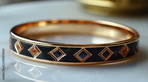 Stylish gold and black bangle bracelet with diamond shapes in elegant design