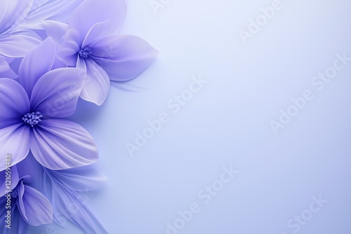 Wallpaper Mural Violet flowers with intricate petals on a soft light purple gradient background. Elegant botanical composition for natural and romantic designs Torontodigital.ca