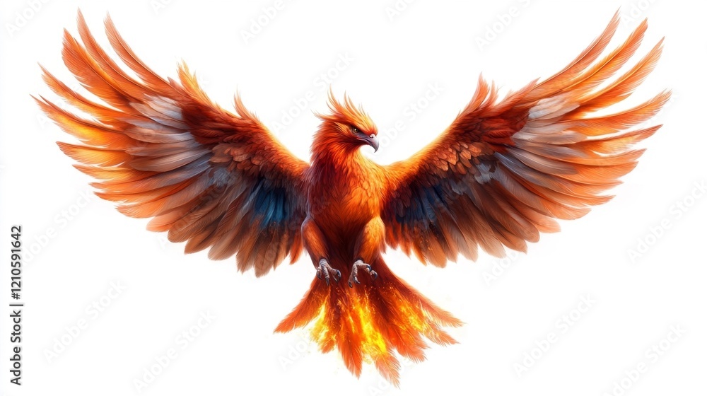 Obraz premium Phoenix Bird in Fiery Glory on White Background. Generative AI