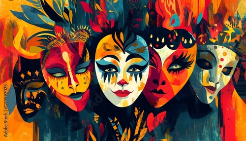 Wallpaper Mural Artistic illustration of multicolored drama masks Torontodigital.ca