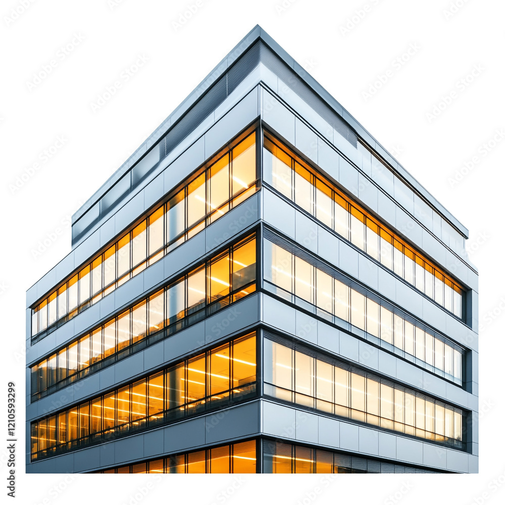 Fototapeta premium Modern Office Building with Illuminated Windows
