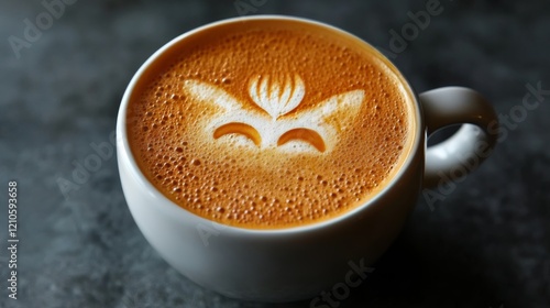 Simple white coffee cup on a wooden table near a window with natural light