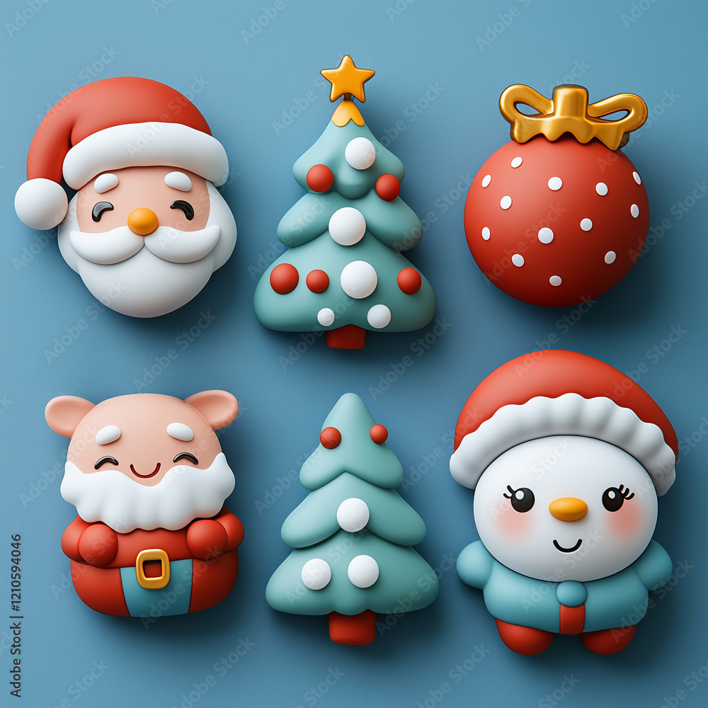 Fototapeta premium A Christmas themed bundle featuring a jolly Santa, a winking Christmas tree, and a cheerful ornament generative AI