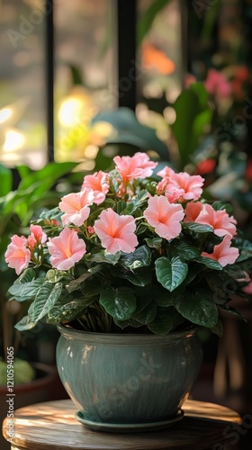 Vibrant hibiscus flowers blooming in a well-tended garden in bright afternoon...