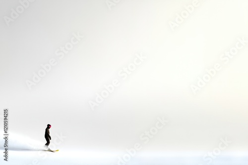 profile shot of snowboarder gliding effortlessly through fresh powder snow with motion blur emphasizing speed photo