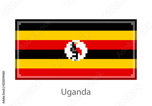 Vector illustration of the Uganda flag in pixel art or mosaic style on white background. Collection of flags of the countries of the world. 