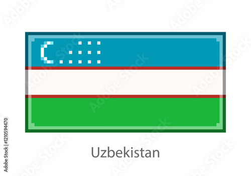 Vector illustration of the Uzbekistan flag in pixel art or mosaic style on white background. Collection of flags of the countries of the world.  